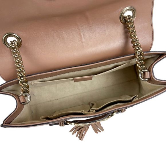 Gucci Emily Chain Mini Shoulder Bag With Cima Leather GG Pattern Pink Beige - Picture 9 of 11